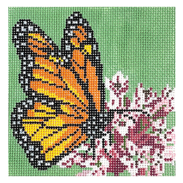 Monarch on Milkweed Painted Canvas Blue Ridge Stitchery 