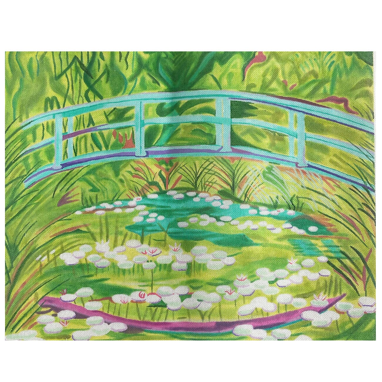 Monet's Waterlily Pond with Japanese Bridge on 18 Painted Canvas Kate Dickerson Needlepoint Collections  - 1