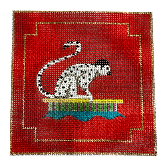 Monkey on Red Coaster Painted Canvas Colors of Praise 