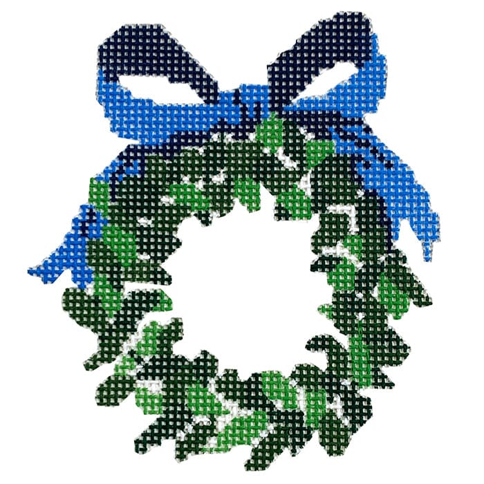 Monogram Wreath with Bow   Blue Painted Canvas KCN Designers  - 1