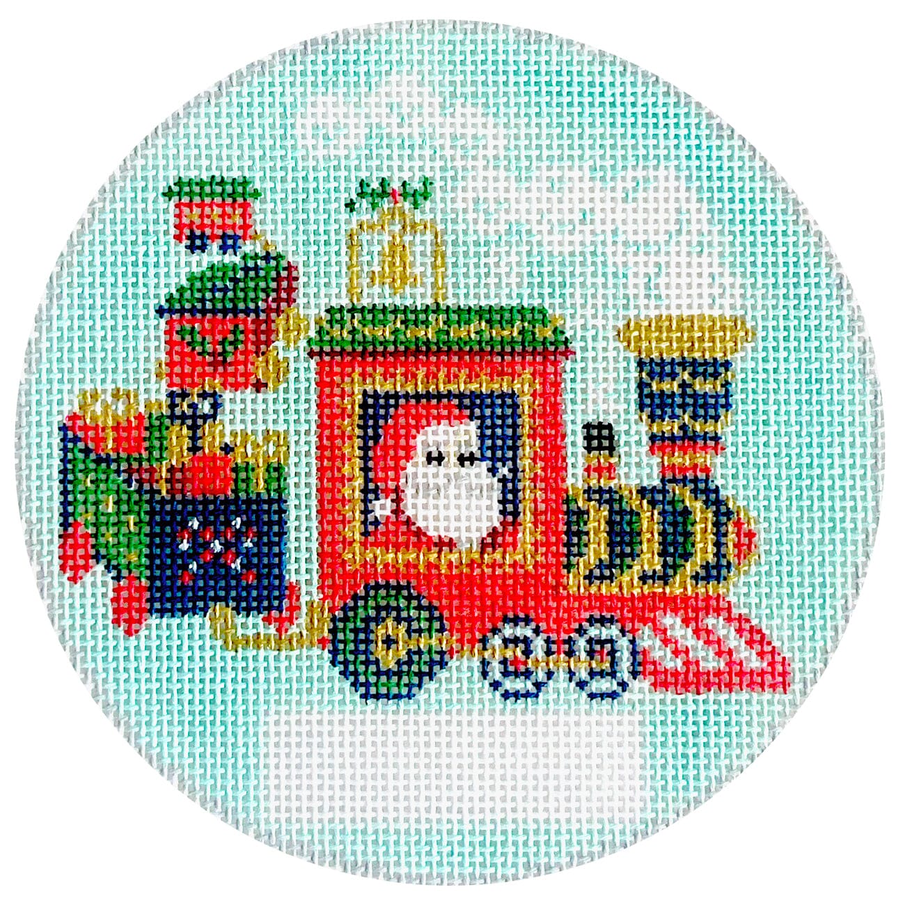 Monogramable Santa Train Ornament Painted Canvas KCN Designers  - 1