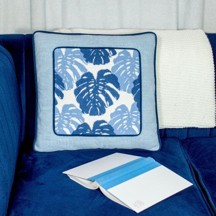 Monstera Leaf Tray Insert   Blue Printed Canvas Kirk & Bradley 

