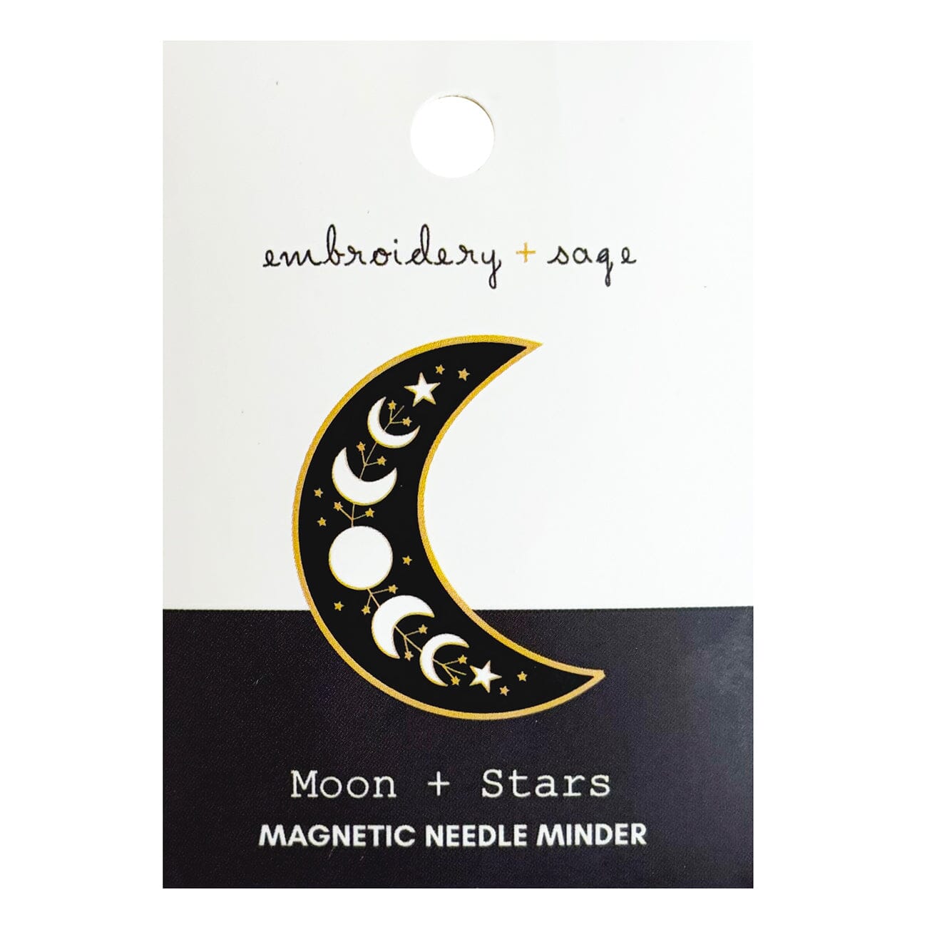 Moon and Stars Crescent Needle Minder Accessories Embroidery and Sage  - 1