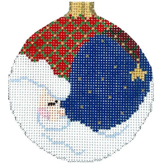 Moon Santa, 3.25" Round Painted Canvas Susan Roberts Needlepoint Designs Inc. 

