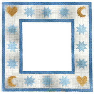 Moon & Stars Frame Blue Painted Canvas Goodpoint Needlepoint 

