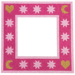 Moon & Stars Frame Pink Painted Canvas Goodpoint Needlepoint 
