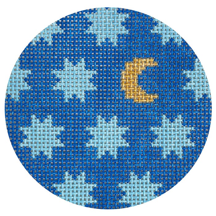 Moon & Stars Round Blue Painted Canvas Goodpoint Needlepoint 
