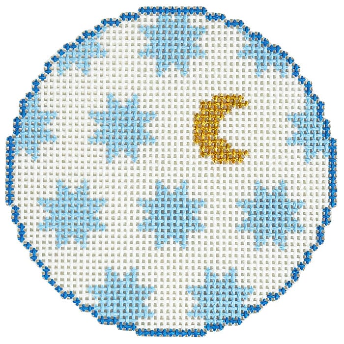 Moon & Stars Round White Painted Canvas Goodpoint Needlepoint 
