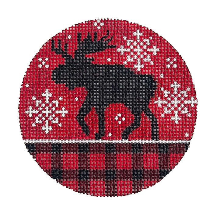 Moose and Red Plaid Painted Canvas Alice Peterson Company  - 1