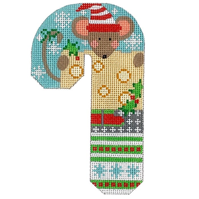 Mouse with Presents Candy Cane Painted Canvas Danji Designs  - 1