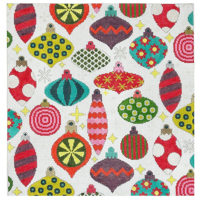 Multi Colored Christmas Ornaments Pillow Painted Canvas CBK Needlepoint Collections 
