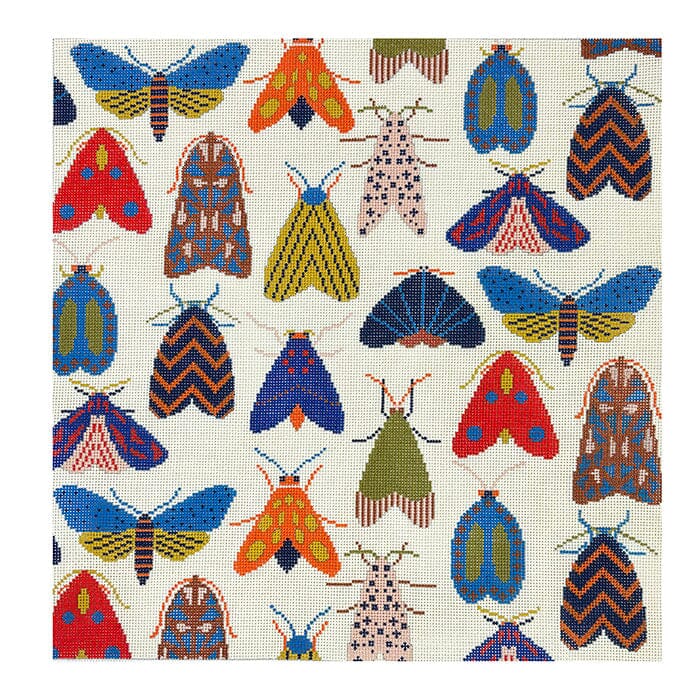 Multi-Colored Moth Pillow Painted Canvas CBK Needlepoint Collections 