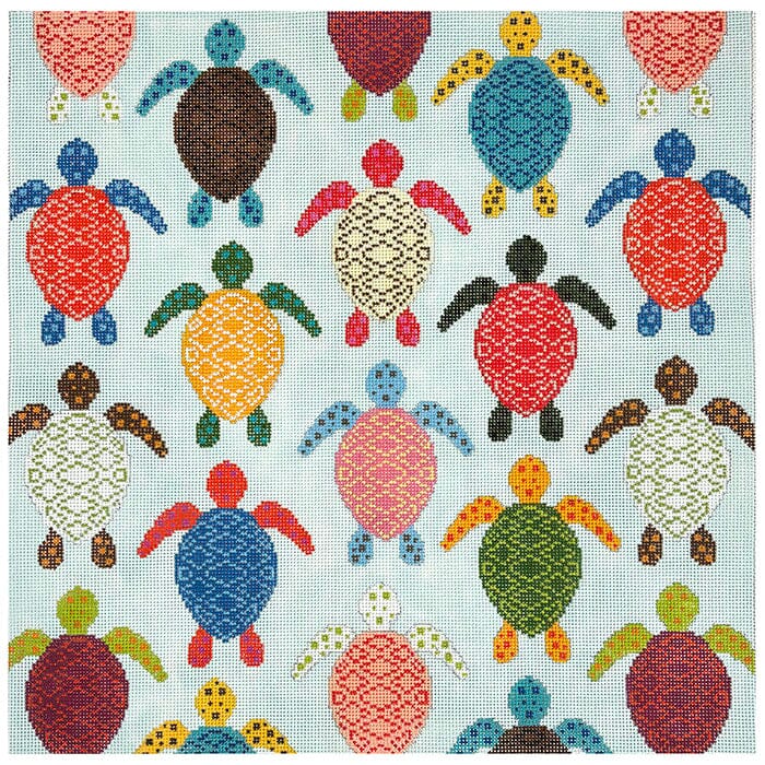 Multi Colored Turtles Pillow Painted Canvas CBK Needlepoint Collections 
