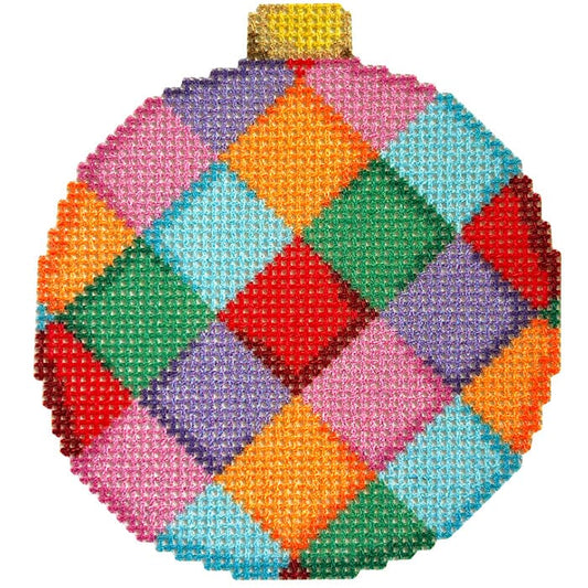 Multi-Harlequin Ball Ornament Printed Canvas Two Sisters Needlepoint 