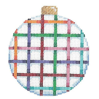 Multi Tattersall Ball Ornament Printed Canvas Two Sisters Needlepoint 
