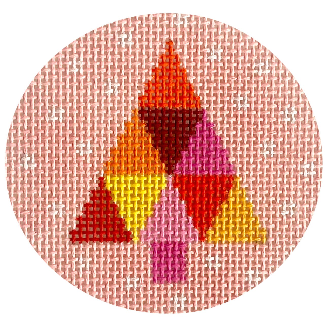 Multicolored Tree on Pink Round Painted Canvas Stitch Its  - 1