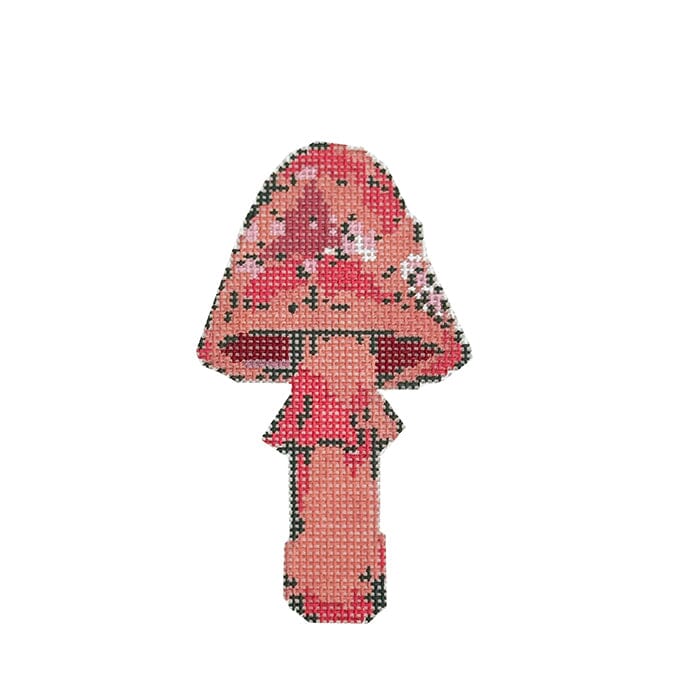 Mushroom Series   Hot Coral Painted Canvas The Plum Stitchery  - 1
