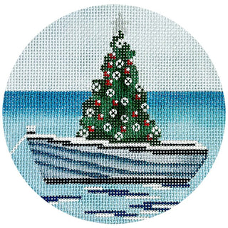 Nantucket Boat with Tree Round Painted Canvas All About Stitching/The Collection Design 
