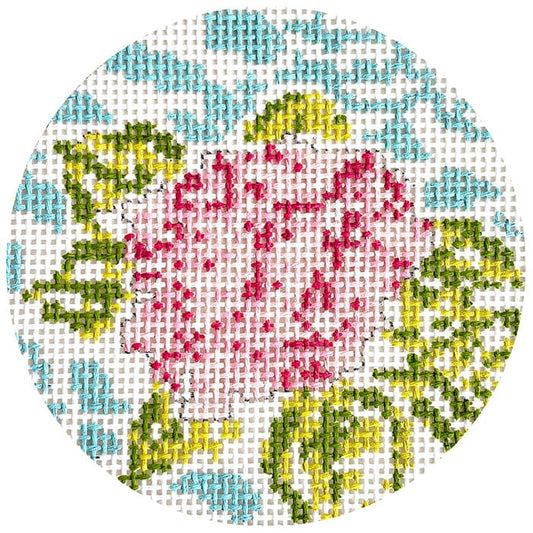 Nantucket Hydrangea Round Painted Canvas Blue Waters Needlepoint 