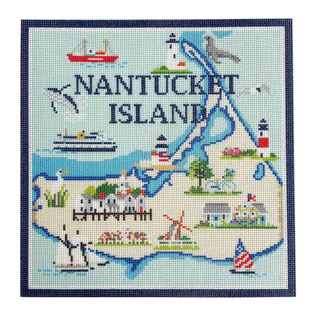 Nantucket Map on 18 with Stitch Guide Printed Canvas Needlepoint To Go  - 3