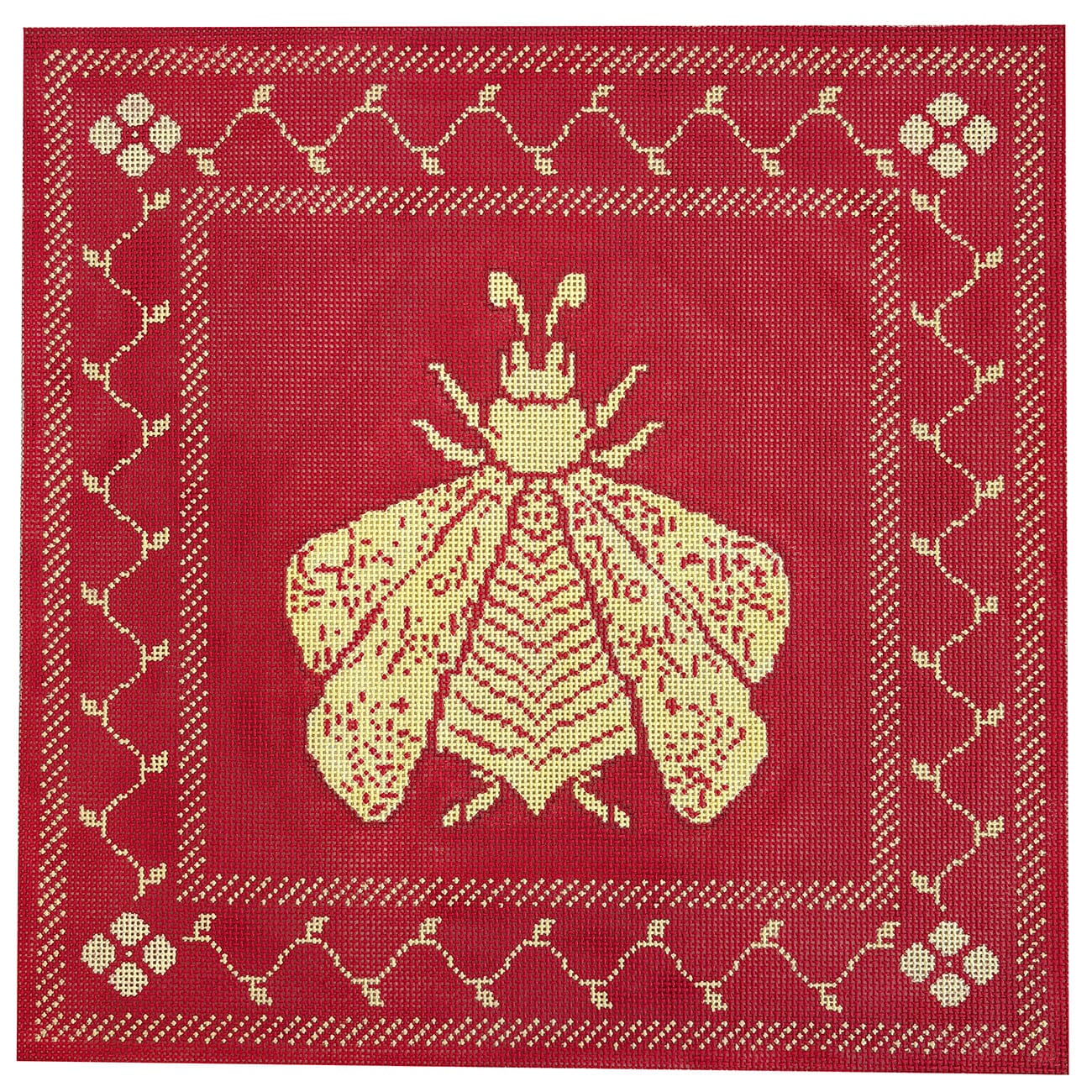 Napoleon's Bee Square Pillow   Coral & Butter on 13 Painted Canvas Whimsy & Grace 
