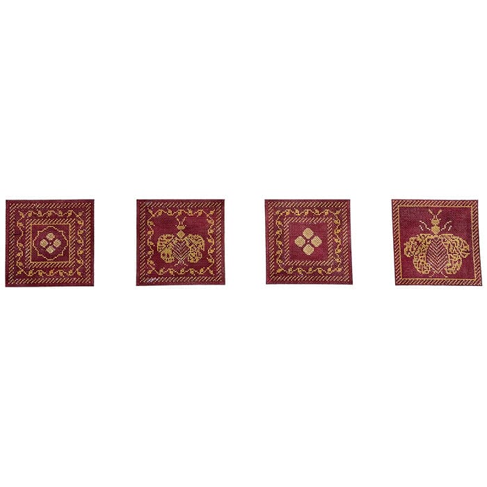 Napoleon's Bees Coasters - Burgundy and Gold Painted Canvas Whimsy & Grace 