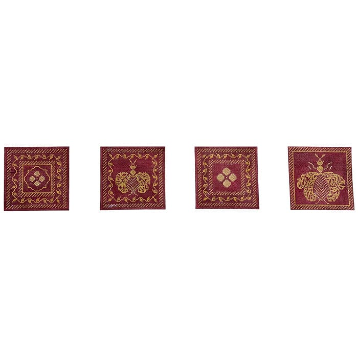 Napoleon's Bees Coasters   Burgundy and Gold Painted Canvas Whimsy & Grace  - 1
