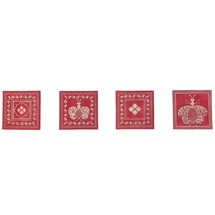 Napoleon's Bees Coasters   Coral & Butter Painted Canvas Whimsy & Grace - 1
