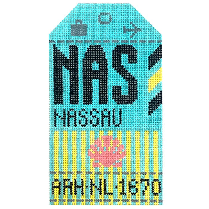Nassau NAS Retro Travel Tag Painted Canvas Hedgehog Needlepoint 
