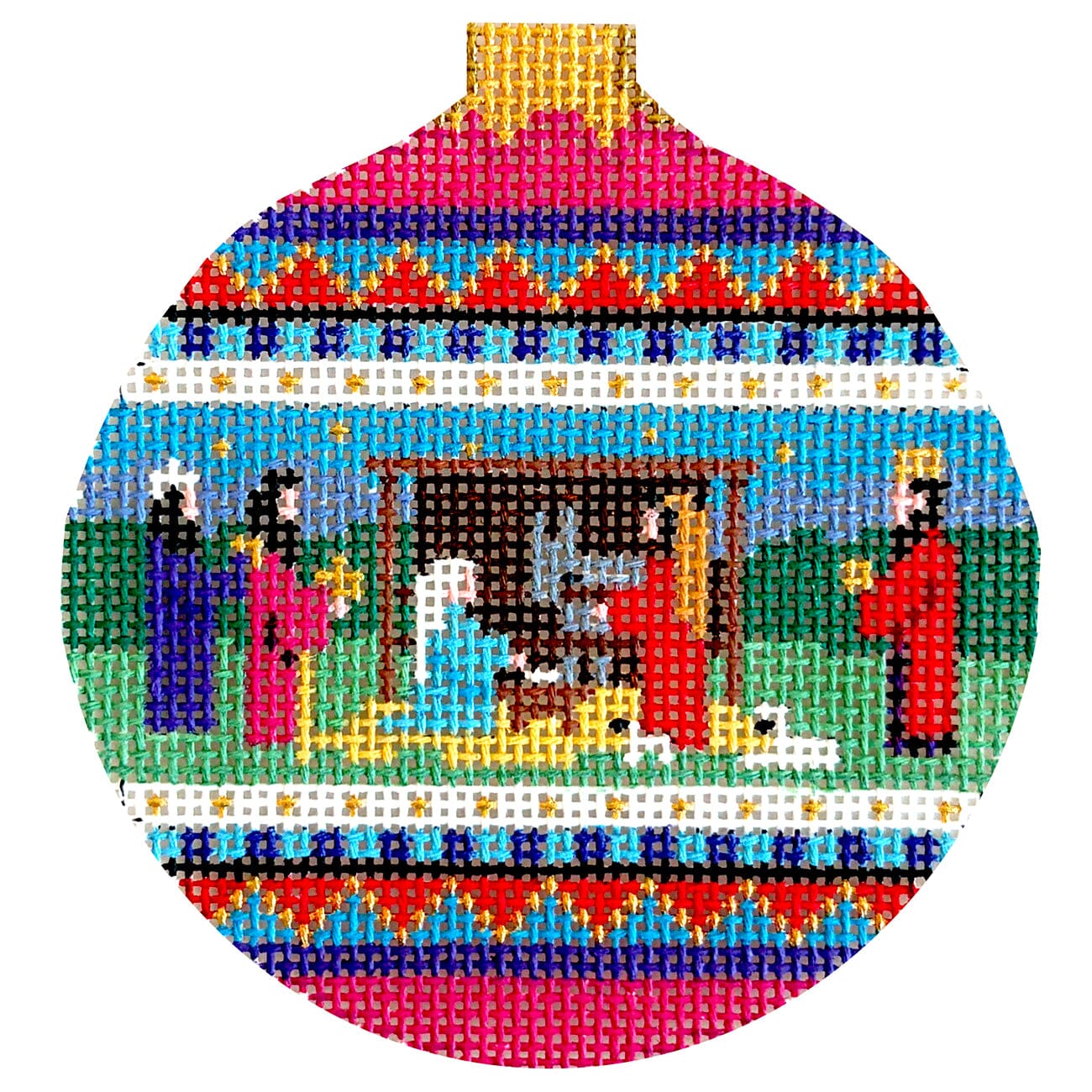 Nativity, 3.25" Round Painted Canvas Susan Roberts Needlepoint Designs Inc.  - 1
