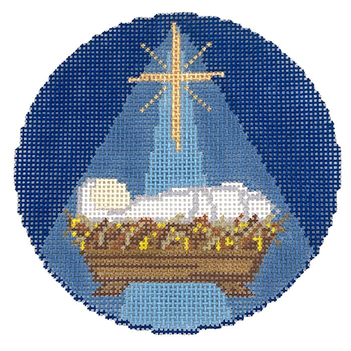 Nativity   Baby in Manger Ornament Painted Canvas NDLPT Designs 
