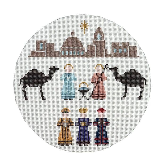 Nativity Ornament 6" Round Painted Canvas Painted Pony Designs  - 1