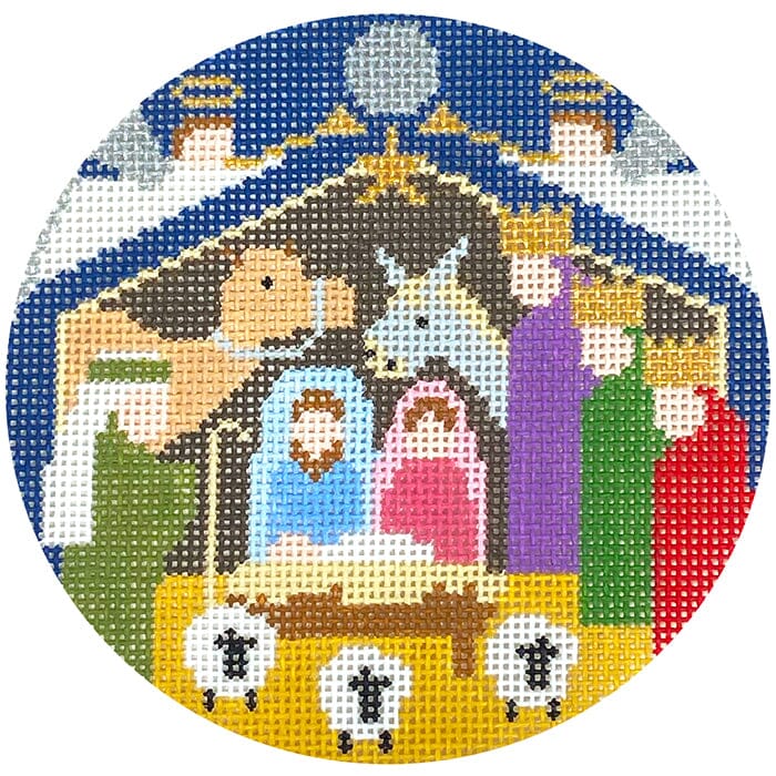 Nativity Round Painted Canvas Doolittle Stitchery 
