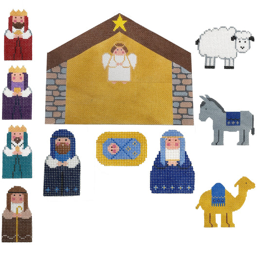 Nativity Set - 11 Piece Set Painted Canvas Stitch-Its 