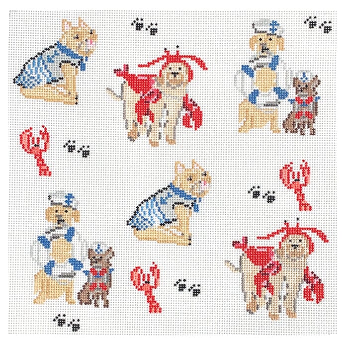 Nauti Dogs Party Painted Canvas Walker's Needlepoint 
