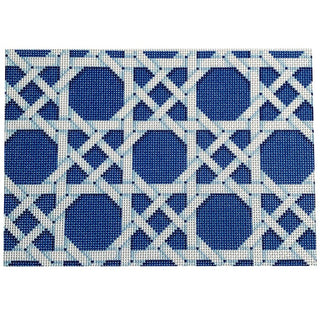 Navy Caning Pattern Clutch Printed Canvas Two Sisters Needlepoint 
