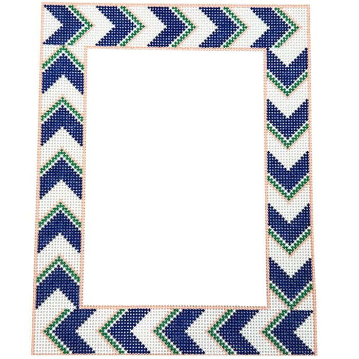 Navy Chevron Frame Painted Canvas Anne Fisher Needlepoint LLC 