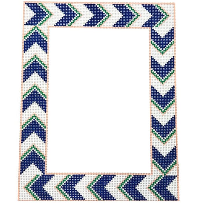 Navy Chevron Frame Painted Canvas Anne Fisher Needlepoint LLC  - 1