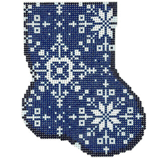 Navy Snowflake Mini Sock Printed Canvas Two Sisters Needlepoint 
