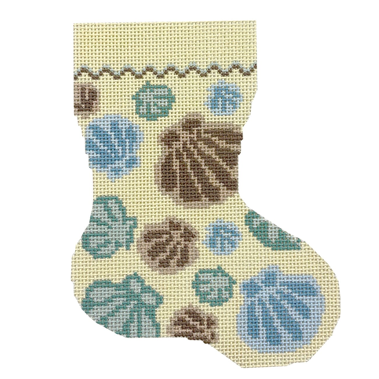 Neutral Seashells Mini Stocking Painted Canvas Atlantic Blue Canvas  - 1