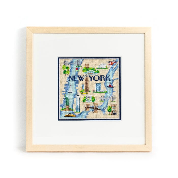New York Map on 18 with Stitch Guide Printed Canvas Needlepoint.Com 