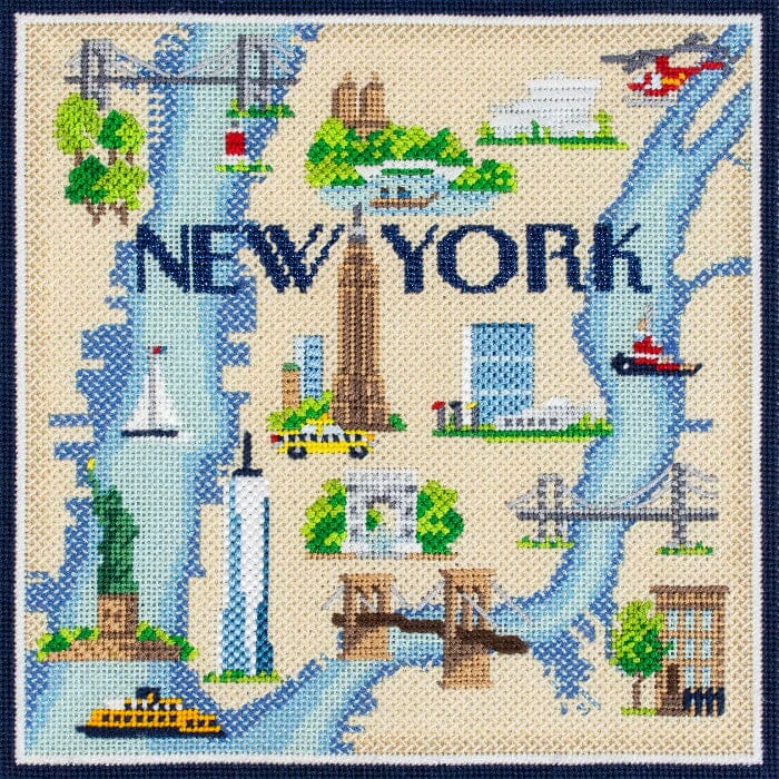 New York Map on 18 with Stitch Guide Printed Canvas Needlepoint.Com 