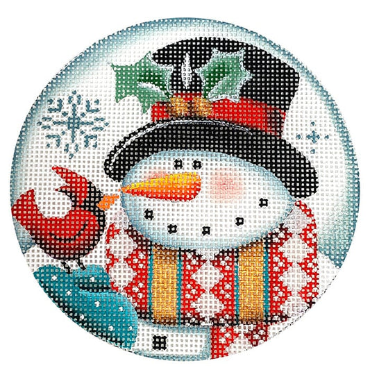 Night Snowman Round Painted Canvas Rebecca Wood Designs 
