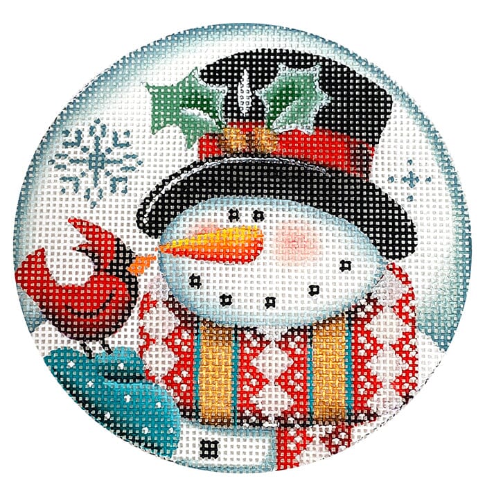 Night Snowman Round Painted Canvas Rebecca Wood Designs  - 1