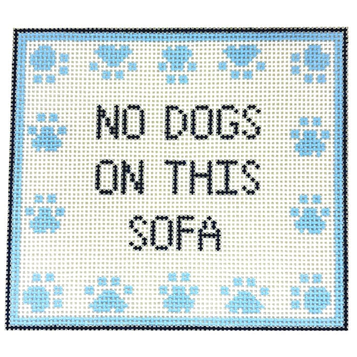 No Dogs Sofa   Blue Printed Canvas SLS Needlepoint 
