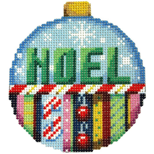 Noel/Stripes Ball Ornament Large Printed Canvas Two Sisters Needlepoint 