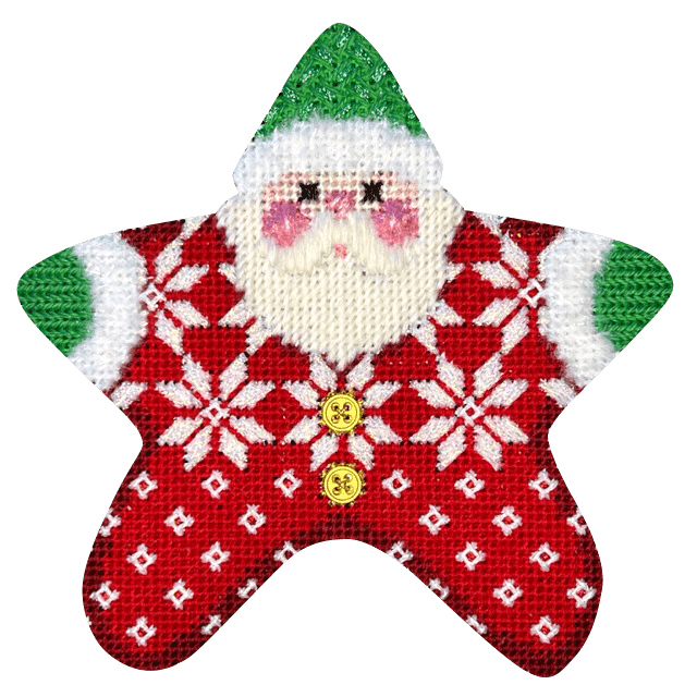 Nordic Snowflake PJ Santa with Stitch Guide Printed Canvas Two Sisters Needlepoint 
