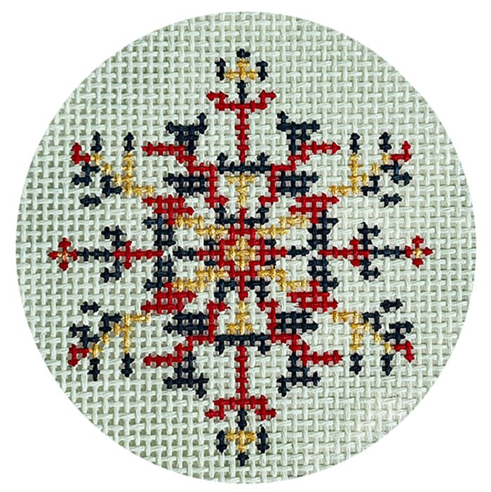 Nordic Snowflake - red/blue/gold Painted Canvas Blue Ridge Stitchery 