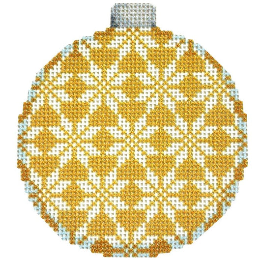 Nordic Snowflake/Gold Ball Ornament Printed Canvas Two Sisters Needlepoint 