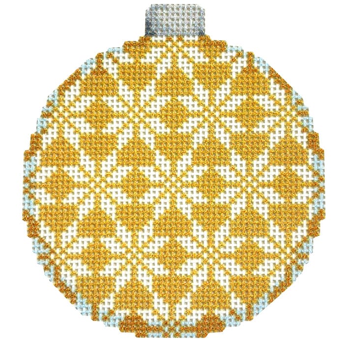 Nordic Snowflake/Gold Ball Ornament Printed Canvas Two Sisters Needlepoint 
